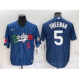 Men's Los Angeles Dodgers #5 Freddie Freeman Number Navy Blue Pinstripe 2020 World Series Cool Base Nike Jersey