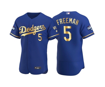 Men's Los Angeles Dodgers #5 Freddie Freeman Royal Golden Flex Base Stitched Jersey