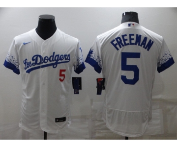 Men's Los Angeles Dodgers #5 Freddie Freeman White 2022 City Connect Flex Base Stitched Jersey
