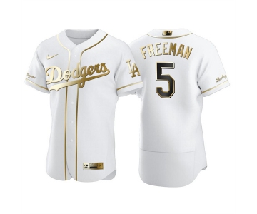 Men's Los Angeles Dodgers #5 Freddie Freeman White Golden Flex Base Stitched Jersey