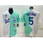 Men's Los Angeles Dodgers #5 Freddie Freeman White Green Number 2022 Celebrity Softball Game Cool Base Jersey