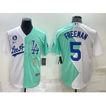 Mens Los Angeles Dodgers #5 Freddie Freeman White Green Number 2022 Celebrity Softball Game Cool Base Jersey