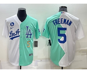 Mens Los Angeles Dodgers #5 Freddie Freeman White Green Number 2022 Celebrity Softball Game Cool Base Jersey
