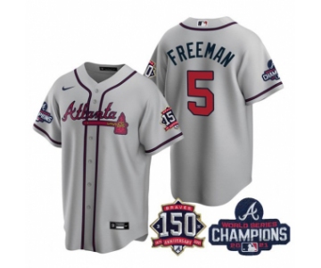 Men's Navy Atlanta Braves #5 Freddie Freeman 2021 World Series Champions With 150th Anniversary Patch Cool Base Stitched Jersey