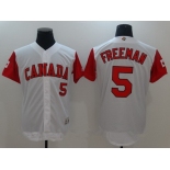Men's Team Canada Baseball Majestic #5 Freddie Freeman White 2017 World Baseball Classic Stitched Authentic Jersey