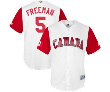Men's Team Canada Baseball Majestic #5 Freddie Freeman White 2017 World Baseball Classic Stitched Replica Jersey