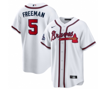 Men's White Atlanta Braves #5 Freddie Freeman 2021 World Series Champions Cool Base Stitched Jersey