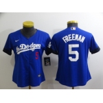 Women's Los Angeles Dodgers #5 Freddie Freeman Blue 2022 City Connect Number Cool Base Stitched Jersey