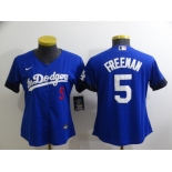 Women's Los Angeles Dodgers #5 Freddie Freeman Blue 2022 City Connect Number Cool Base Stitched Jersey