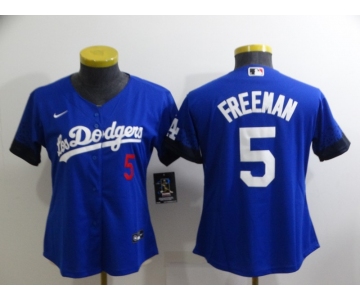 Women's Los Angeles Dodgers #5 Freddie Freeman Blue 2022 City Connect Number Cool Base Stitched Jersey