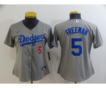 Women's Los Angeles Dodgers #5 Freddie Freeman Grey 2022 Number Cool Base Stitched Nike Jersey