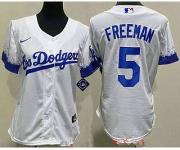 Women's Los Angeles Dodgers #5 Freddie Freeman White City Cool Base Jersey