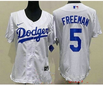 Women's Los Angeles Dodgers #5 Freddie Freeman White Cool Base Jersey