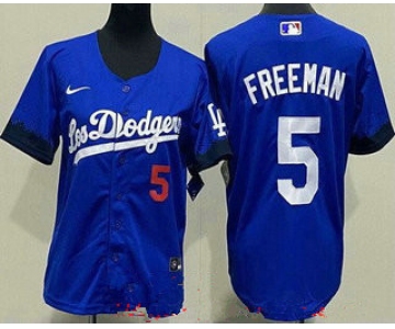 Youth Los Angeles Dodgers #5 Freddie Freeman Blue City Red Number Cool Base Jersey