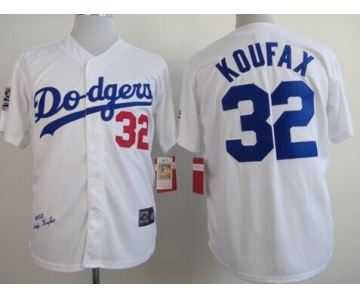 Los Angeles Dodgers #32 Sandy Koufax 1955 Hall of Fame White Throwback Jersey