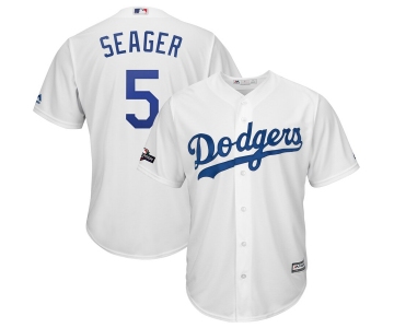 Los Angeles Dodgers #5 Corey Seager Majestic 2019 Postseason Home Official Cool Base Player White Jersey