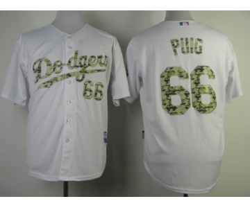 Los Angeles Dodgers #66 Yasiel Puig White With Camo Jersey