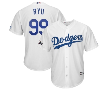 Los Angeles Dodgers #99 Hyun-Jin Ryu Majestic 2019 Postseason Home Official Cool Base Player White Jersey