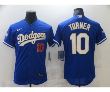 Men Los Angeles Dodgers 10 Turner Blue Elite 2021 Nike MLB Jersey