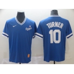 Men Los Angeles Dodgers 10 Turner Blue Game Throwback Nike 2022 MLB Jersey