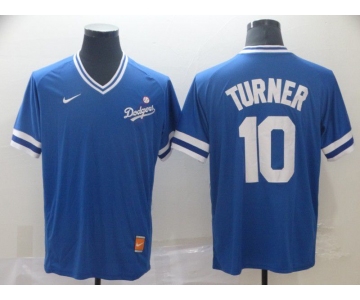 Men Los Angeles Dodgers 10 Turner Blue Game Throwback Nike 2022 MLB Jersey