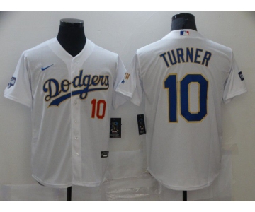 Men Los Angeles Dodgers 10 Turner White Game 2021 Nike MLB Jerseys