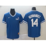 Men Los Angeles Dodgers 14 Hernandez Blue Game Throwback Nike 2022 MLB Jersey
