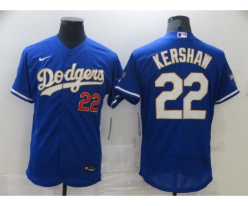Men Los Angeles Dodgers 22 Kershaw Blue Elite 2021 Nike MLB Jersey
