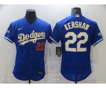 Men Los Angeles Dodgers 22 Kershaw Blue Elite 2021 Nike MLB Jerseys