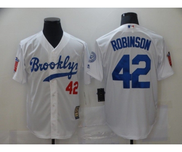 Men Los Angeles Dodgers 42 Robinson White Throwback MLB Jerseys