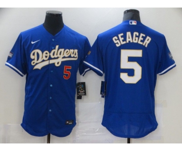 Men Los Angeles Dodgers 5 Seager Blue Elite 2021 Nike MLB Jersey