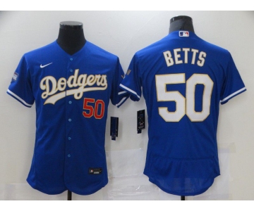Men Los Angeles Dodgers 50 Betts Blue Elite 2021 Nike MLB Jersey