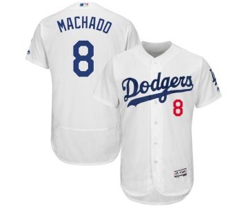 Men Los Angeles Dodgers 8 Manny Machado Majestic White Home Authentic Collection Flex Base Player Jersey