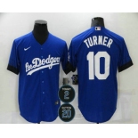 Men's Los Angeles Dodgers #10 Justin Turner Blue #2 #20 Patch City Connect Cool Base Stitched Jersey