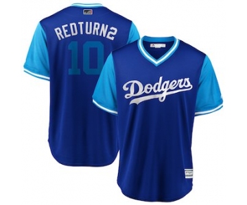 Men's Los Angeles Dodgers 10 Justin Turner Redturn2 Majestic Royal 2018 Players' Weekend Cool Base Jersey