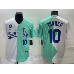 Men's Los Angeles Dodgers #10 Justin Turner White Green Number 2022 Celebrity Softball Game Cool Base Jersey