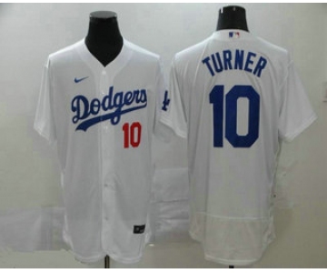 Men's Los Angeles Dodgers #10 Justin Turner White Stitched MLB Flex Base Nike Jersey