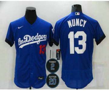 Men's Los Angeles Dodgers #13 Max Muncy Blue #2 #20 Patch City Connect Flex Base Stitched Jersey