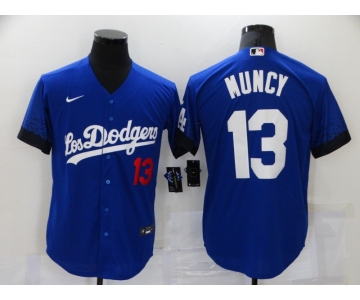 Men's Los Angeles Dodgers #13 Max Muncy Blue 2021 City Connect Number Cool Base Stitched Jersey