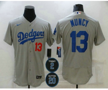 Men's Los Angeles Dodgers #13 Max Muncy Grey #2 #20 Patch Stitched MLB Flex Base Nike Jersey