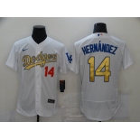 Men's Los Angeles Dodgers #14 Kiké Hernández 2021 White Gold Sttiched Jersey