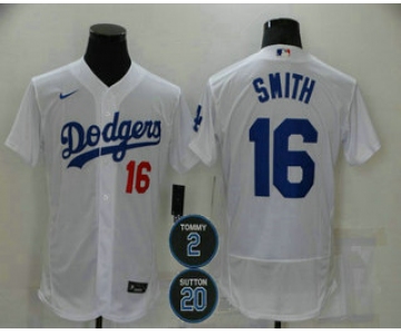 Men's Los Angeles Dodgers #16 Will Smith White #2 #20 Patch Stitched MLB Flex Base Nike Jersey
