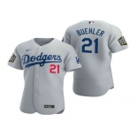 Men's Los Angeles Dodgers #21 Walker Buehler Gray 2020 World Series Authentic Flex Nike Jersey