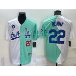 Mens Los Angeles Dodgers #22 Bad Bunny White Green 2022 All Star Cool Base Stitched Baseball Jersey