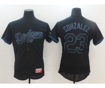 Men's Los Angeles Dodgers #23 Adrian Gonzalez Lights Out Black Fashion Stitched MLB Majestic Flex Base Jersey