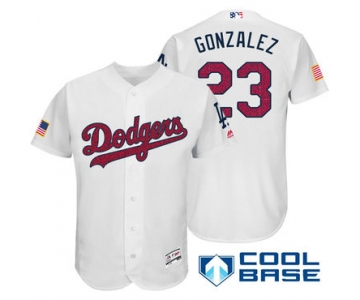 Men's Los Angeles Dodgers #23 Adrian Gonzalez White Stars & Stripes Fashion Independence Day Stitched MLB Majestic Cool Base Jersey