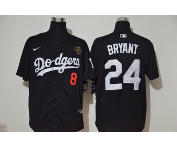 Men's Los Angeles Dodgers #24 Kobe Bryant Black KB Patch Stitched MLB Cool Base Nike Jersey With front Number 8