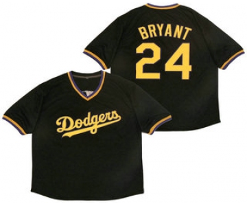 Men's Los Angeles Dodgers #24 Kobe Bryant Black Stitched Pullover Throwback Jersey