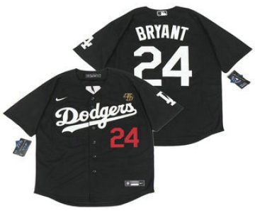 Men's Los Angeles Dodgers #24 Kobe Bryant Black With KB Patch Stitched MLB Cool Base Nike Jersey
