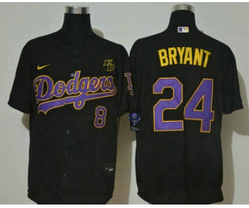 Men's Los Angeles Dodgers #24 Kobe Bryant Black With Purple Name KB Patch Stitched MLB Cool Base Nike Jersey